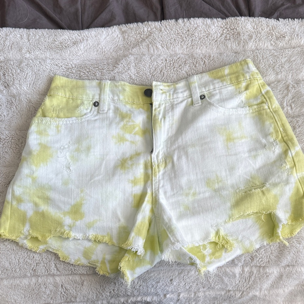 aerie Yellow & White Tie-Dye Denim Shorts